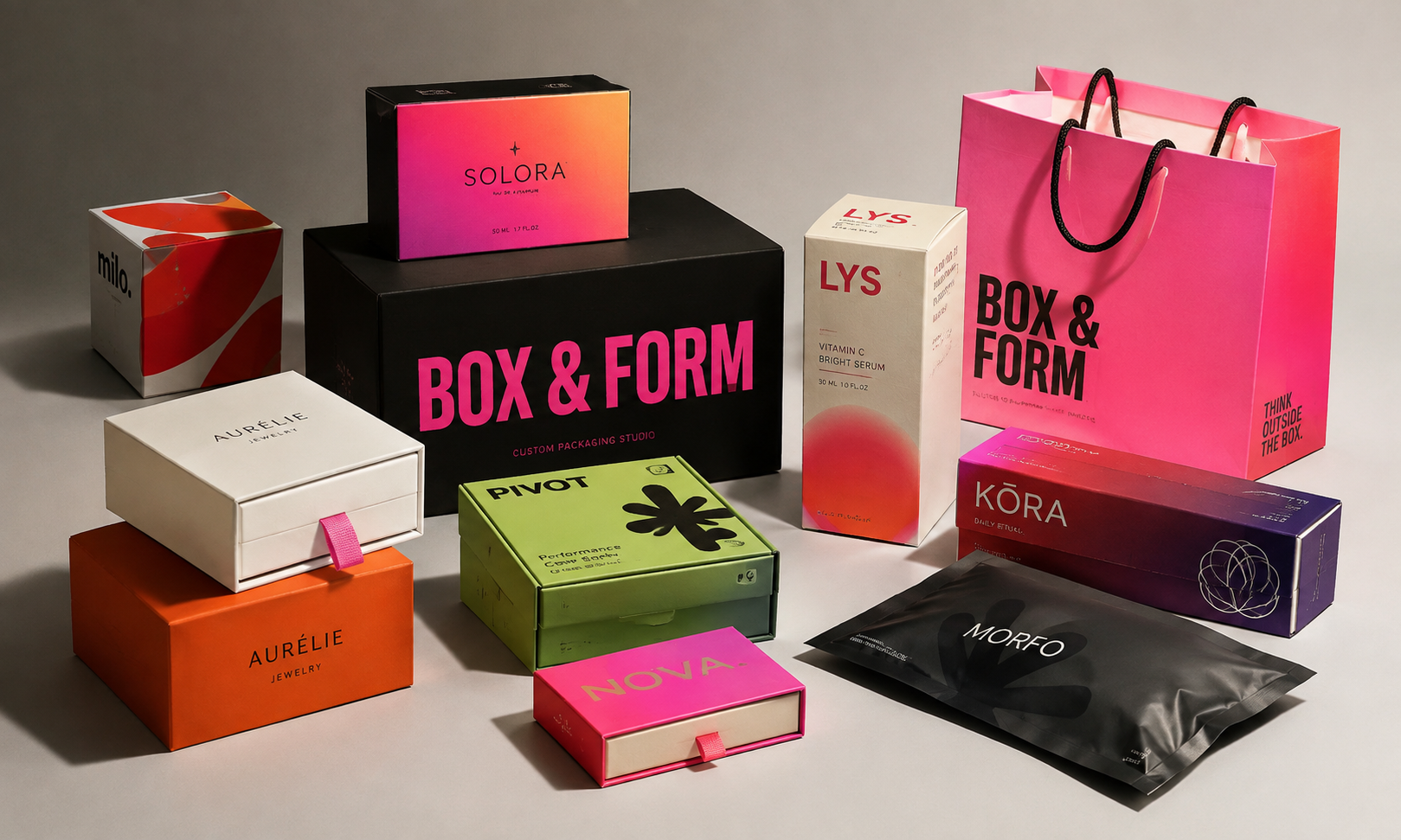 Lead image — full packaging set, studio shot